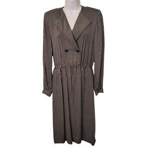 Albert Nipon Petites 4 Black White Striped Double Breasted Dress Rayon Vintage